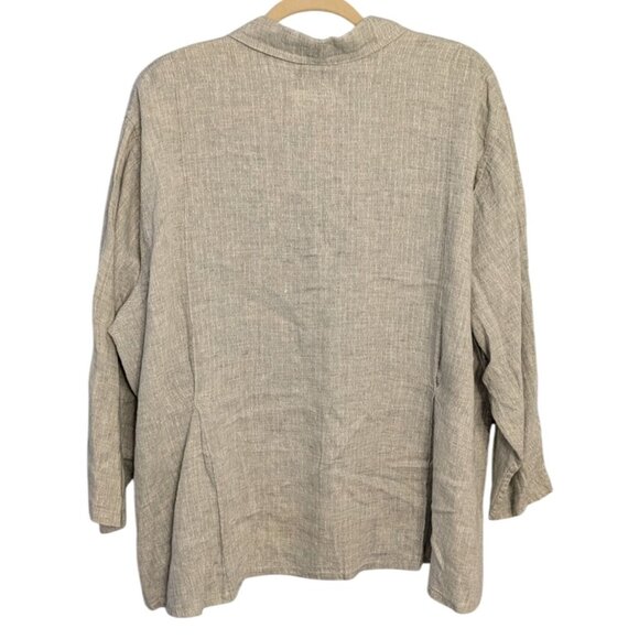 Flax Generous 2G Womens Button-Down Shirt 100% Linen Gray Long Sleeve - Picture 10 of 15